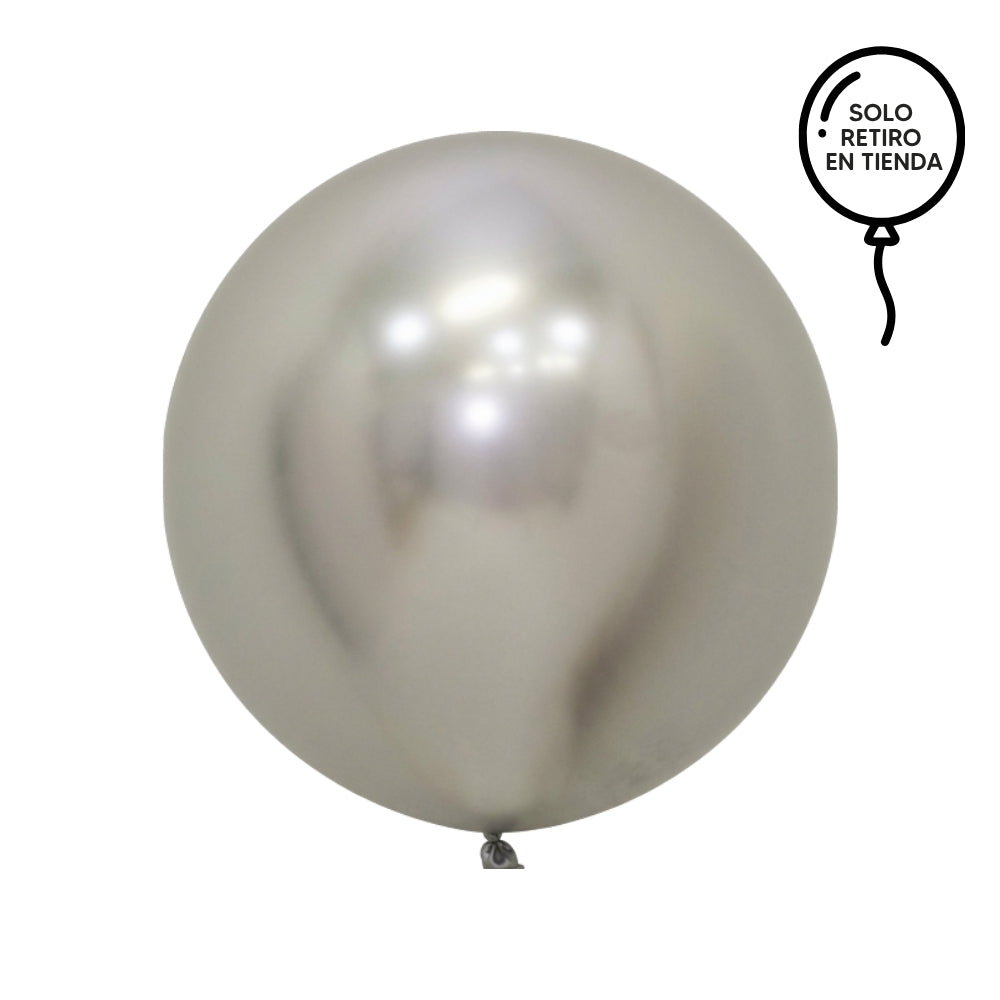Globo XL 50 cm inflado con helio, cola de telas y peso - PLATEADO