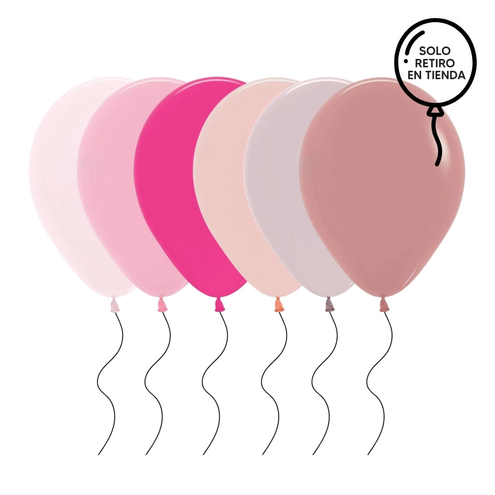 Globo 30cm inflado con helio - rosados (elige un color)
