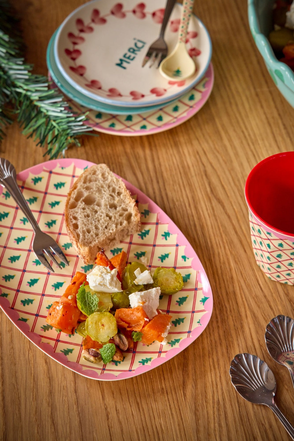 Plato de melamina rectangular pequeño - árboles de Navidad