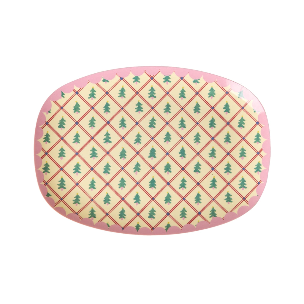 Plato de melamina rectangular pequeño - árboles de Navidad