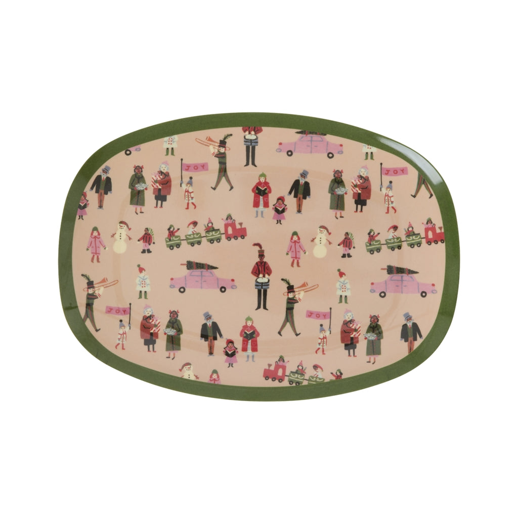 Plato de melamina rectangular pequeño - escena de Navidad