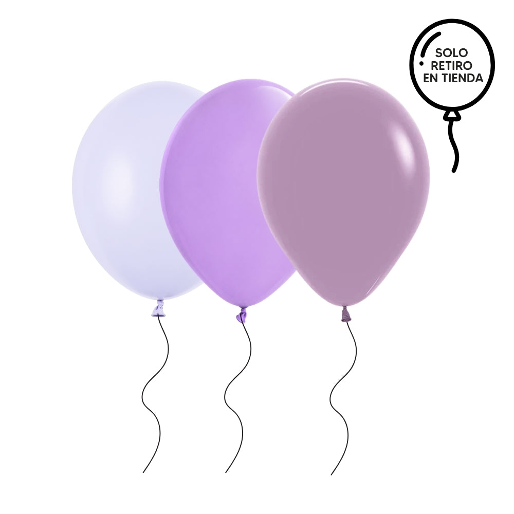 Globos 30 cm inflados con helio - morados (elegir un color)