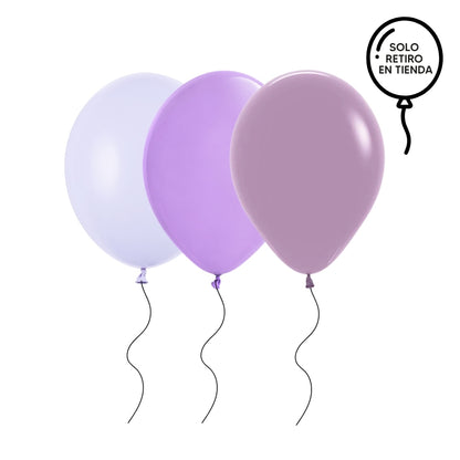 Globos 30 cm inflados con helio - morados (elegir un color)