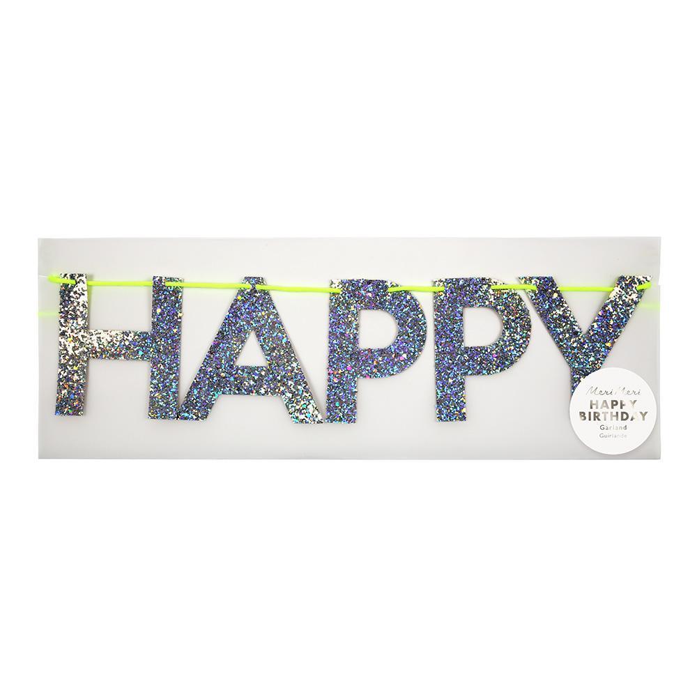 Guirnalda Happy Birthday - plateado glitter