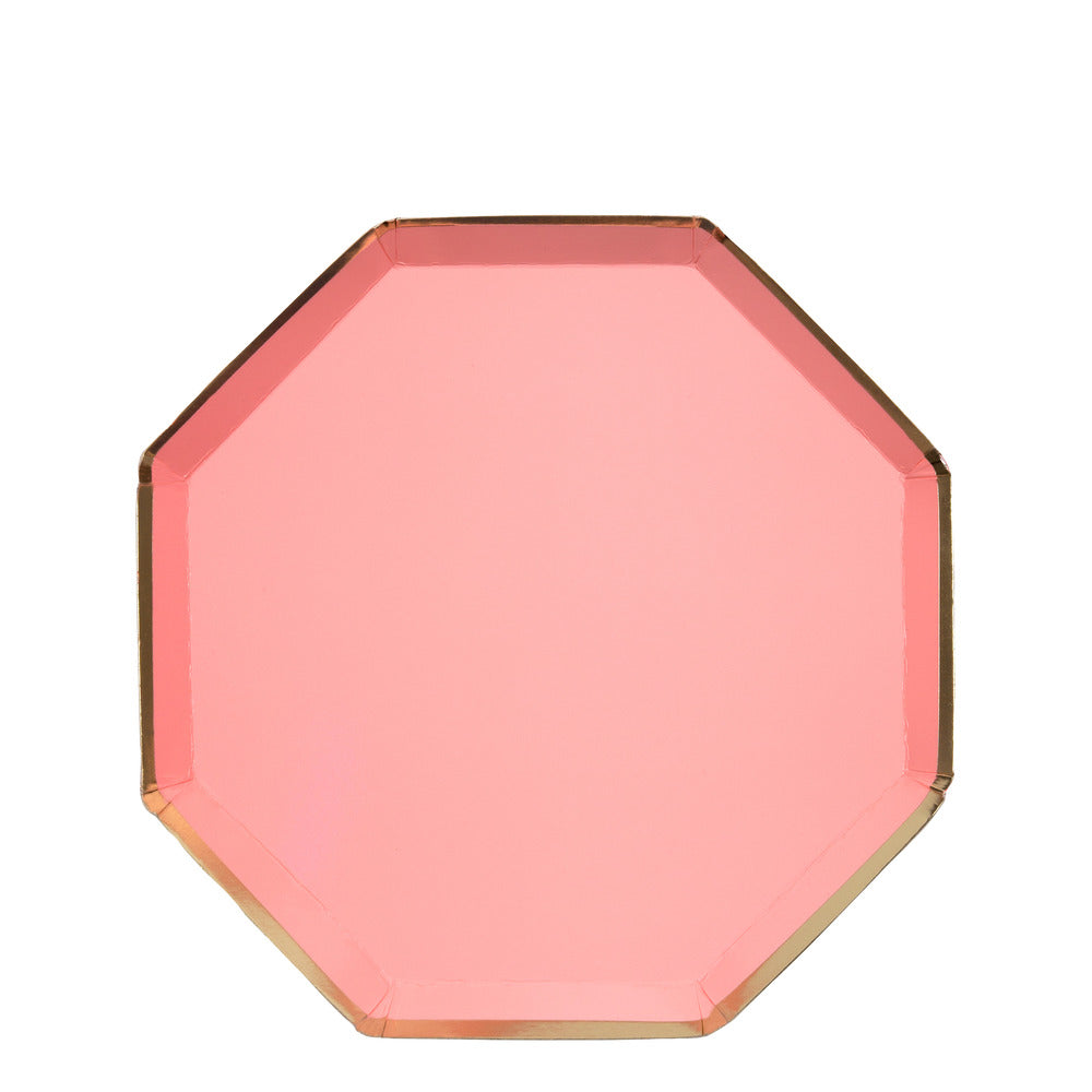 Platos coral y orilla dorada - medianos 21 cm