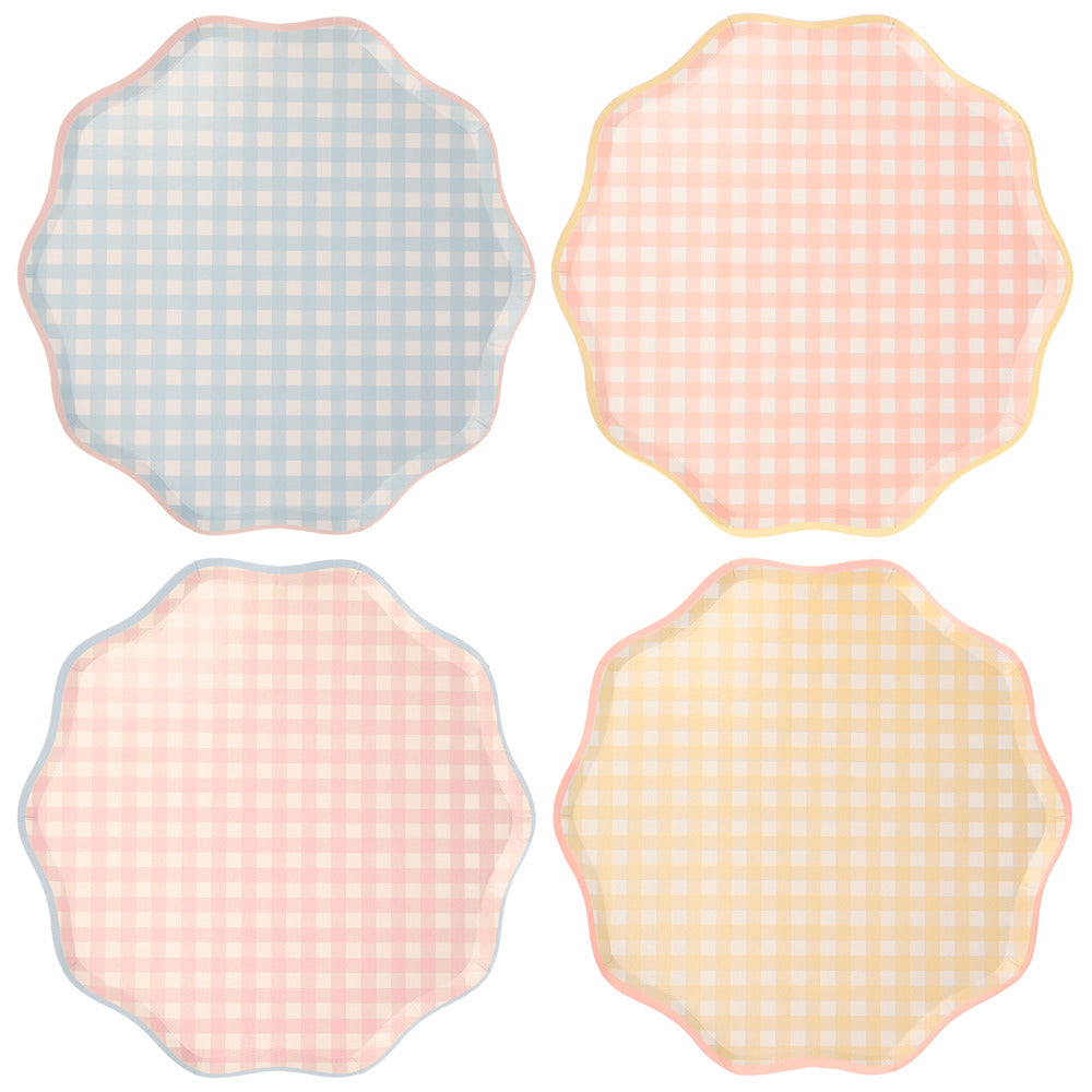 Platos cuadrillé pastel 4 colores - grandes 26.7 cm