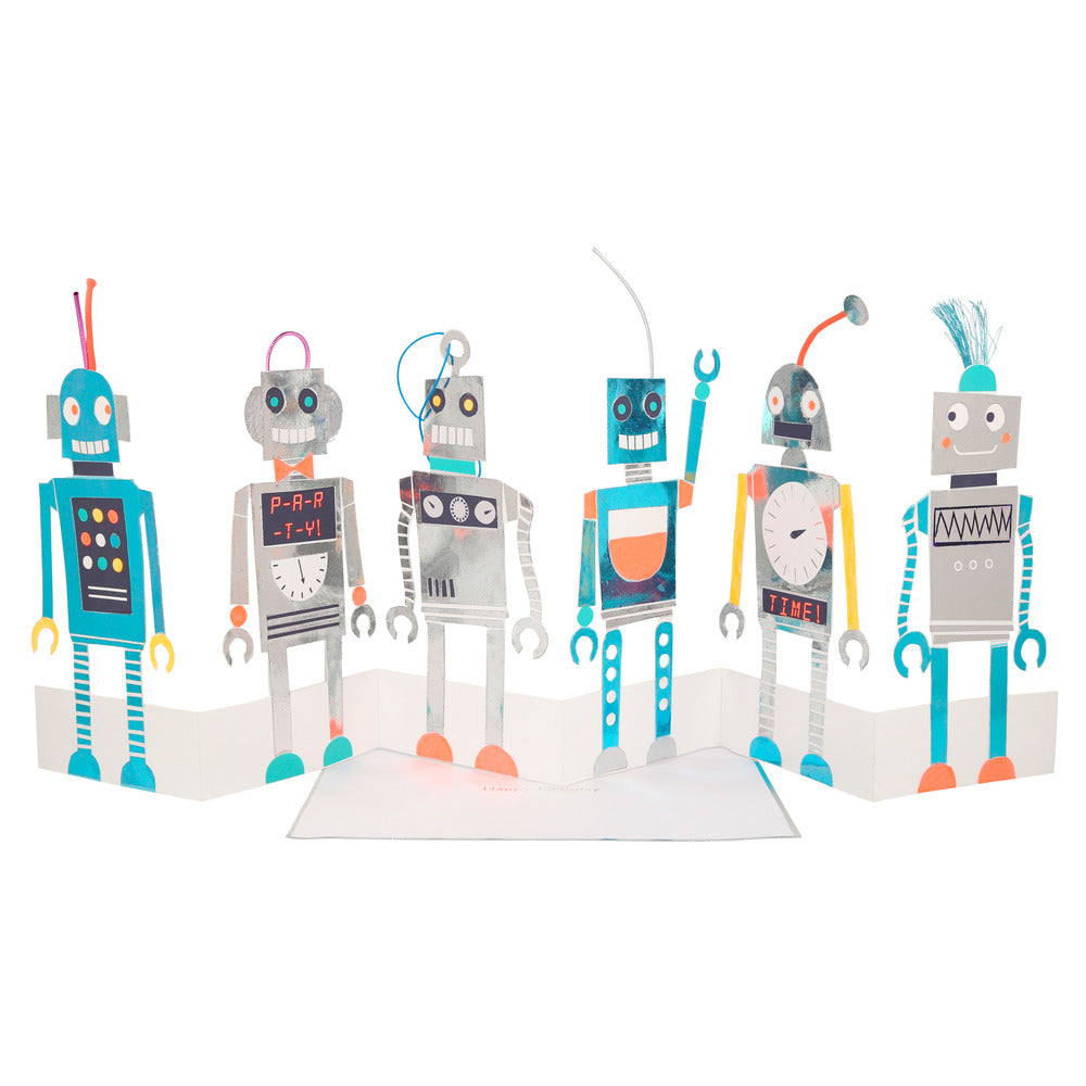 Tarjeta - acordeón robots (happy birthday)