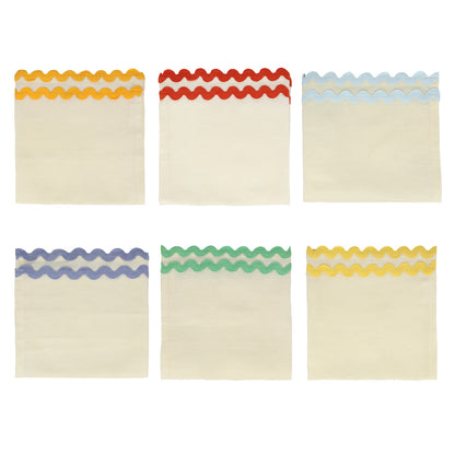 Servilletas de tela - lino crudo con orilla multicolor