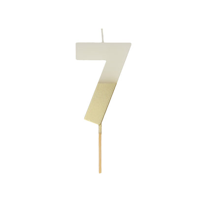 Vela número 7 - blanca con base dorada