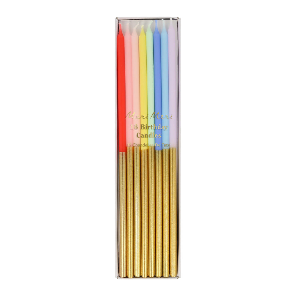 Velas largas base dorada - multicolor