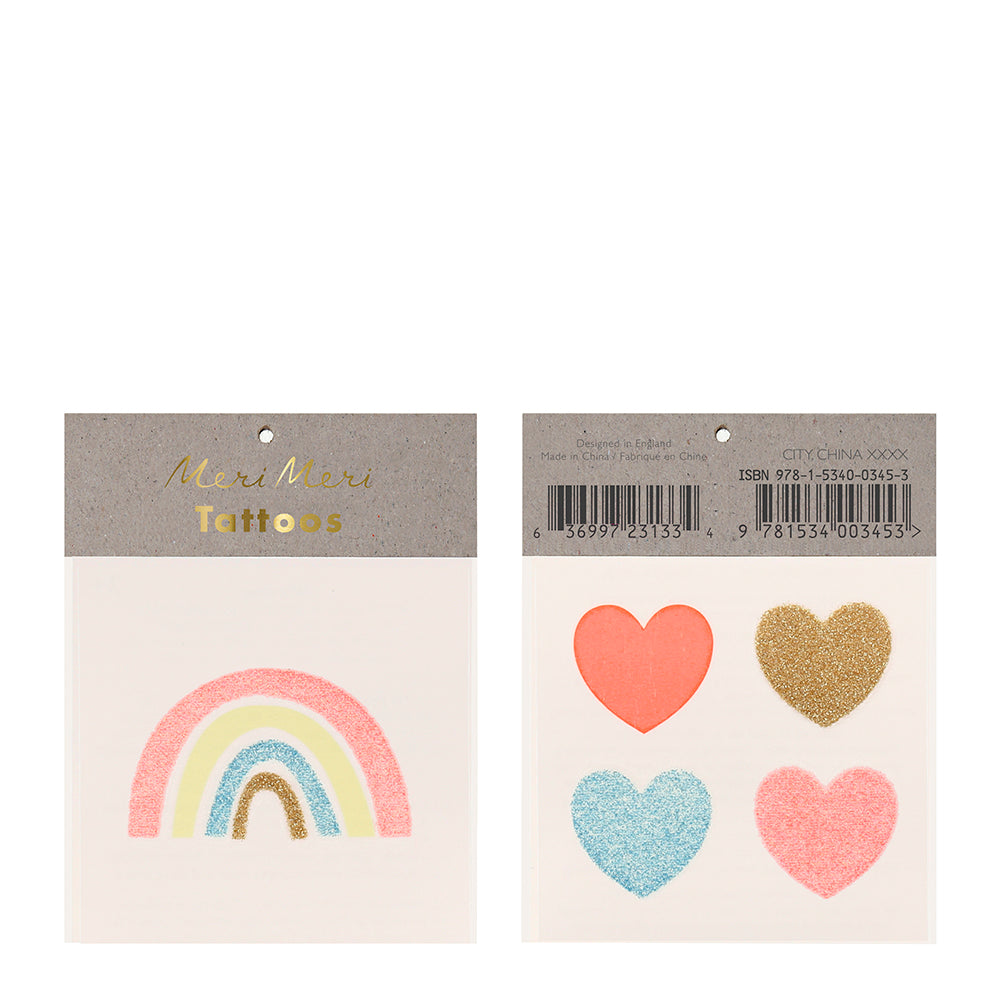 Tatuajes pequeños - corazones y arcoiris glitter