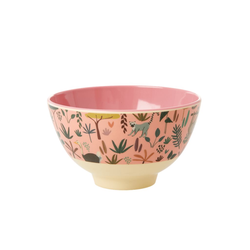 Bowl de melamina pequeño - animales de la selva fondo rosado