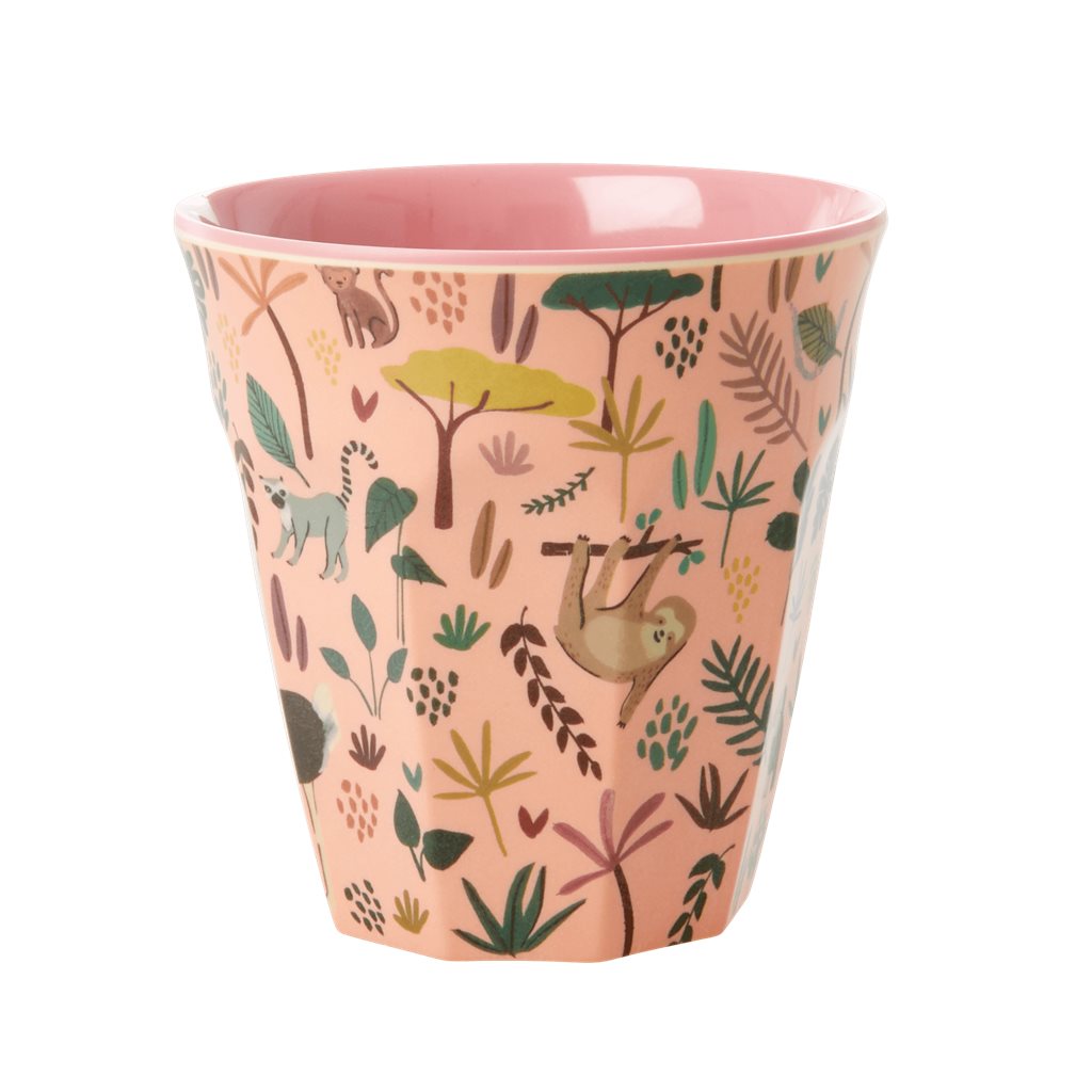 Vaso de melamina - animales de la selva fondo rosado