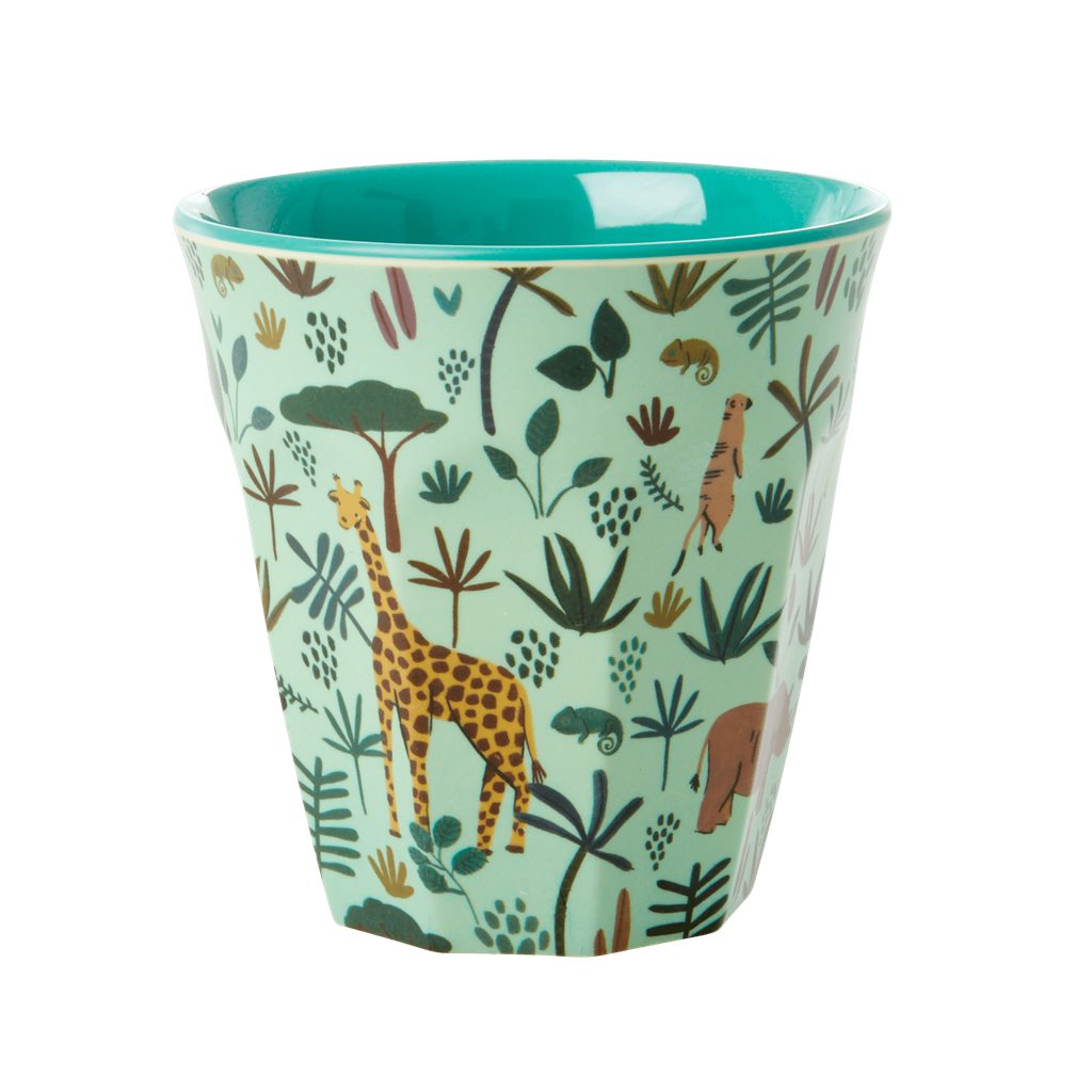 Vaso de melamina - animales de la selva fondo menta