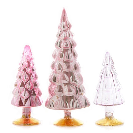 Set 3 árboles de vidrio 10 a 17 cm - rosado