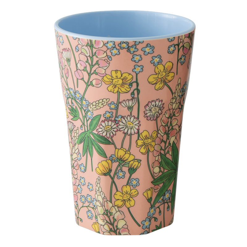 Vaso de melamina alto - flores de lupino sobre fondo rosado