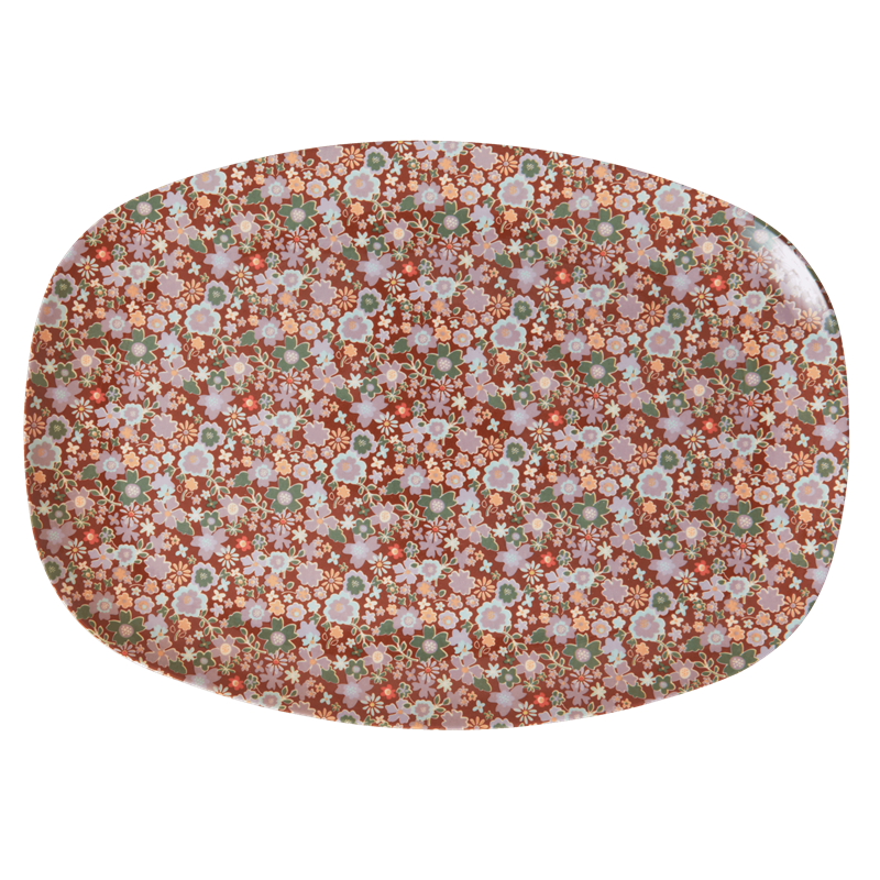 Plato de melamina rectangular - mini flores de otoño